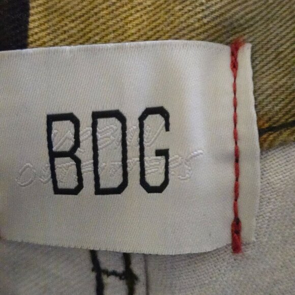 BDG 90s Mid Rise Bootcut Ankle Jeans Brown Mustard Plaid Cut Off Bottom Size 26 - Picture 13 of 15